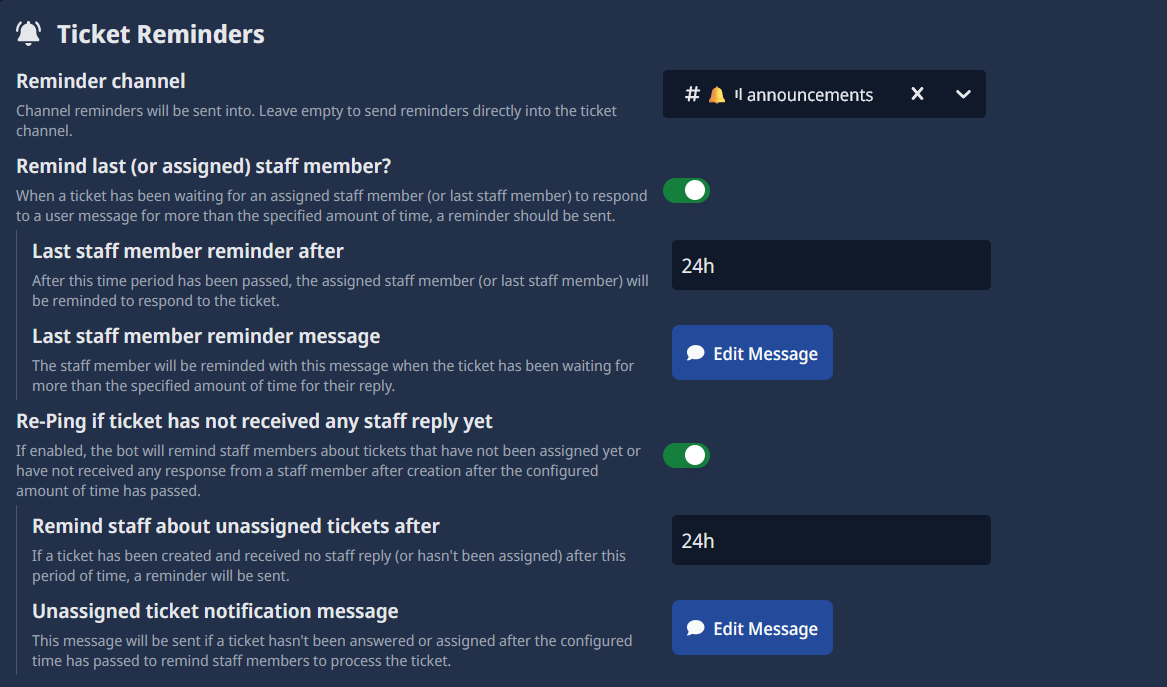 A screenshot showing the configuration of closing tickets